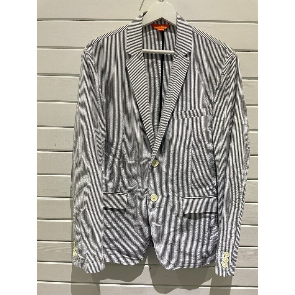 Joe Fresh Man's M white blue strip soft unlined 2 buttons Sport summer blazer